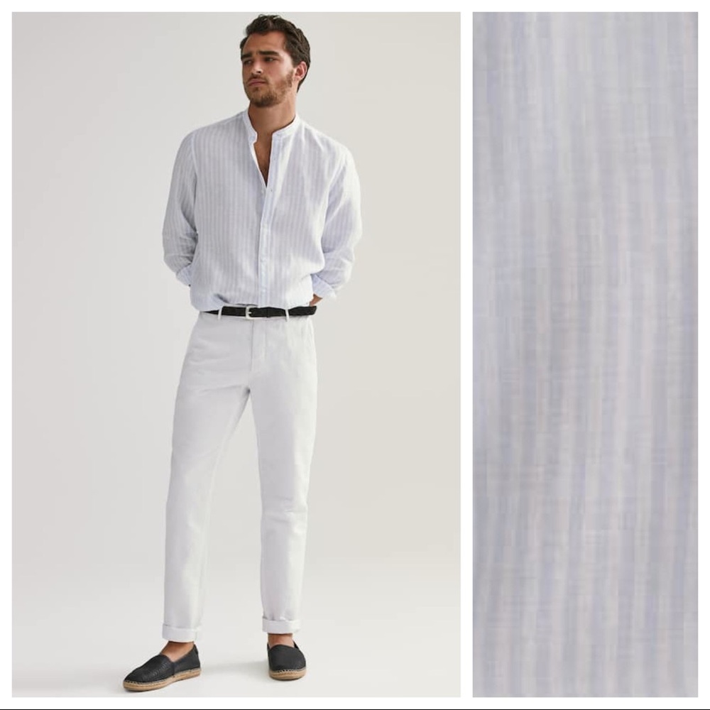 Massimo Dutti Light Blue and White Striped Button-Down Shirt